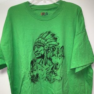 Native American and Wolf Green T Shirt Size XL
